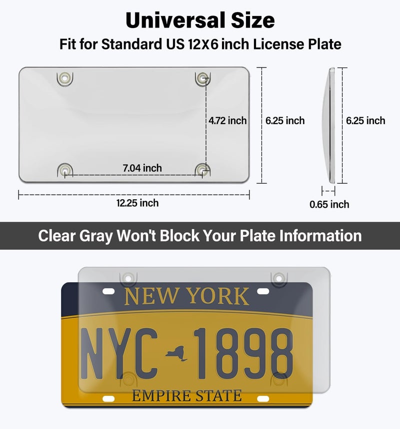 KLSKKJ 2 Pack License Plate Covers, Clear License Plate Protector Unbreakable Plastic Shields Tag Holder Fits Standard US Plate with Screws Caps ﻿ - Image 3